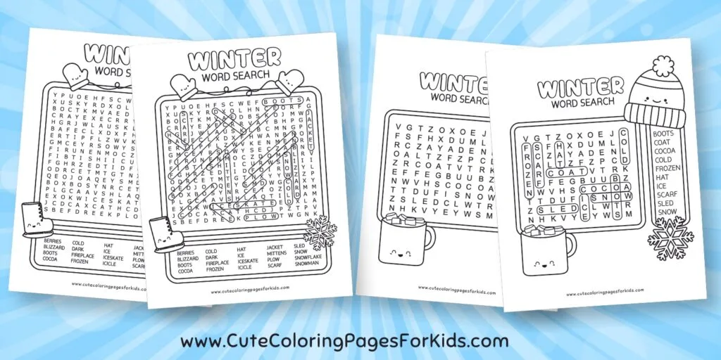 Winter word search free printable activity for kids
