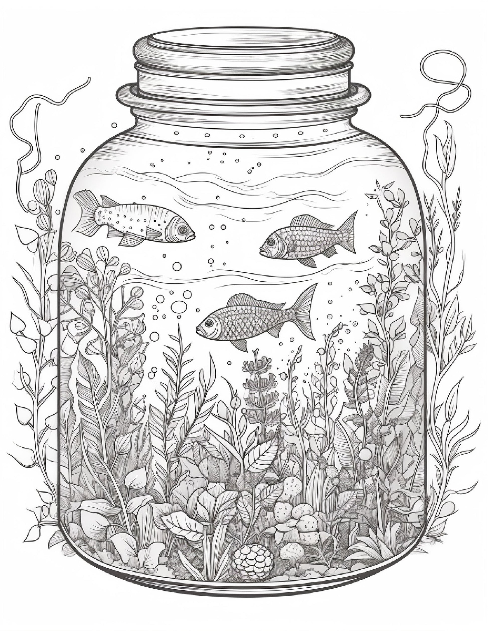 Life inside jar printable coloring pages for adults grayscale colo â coloring