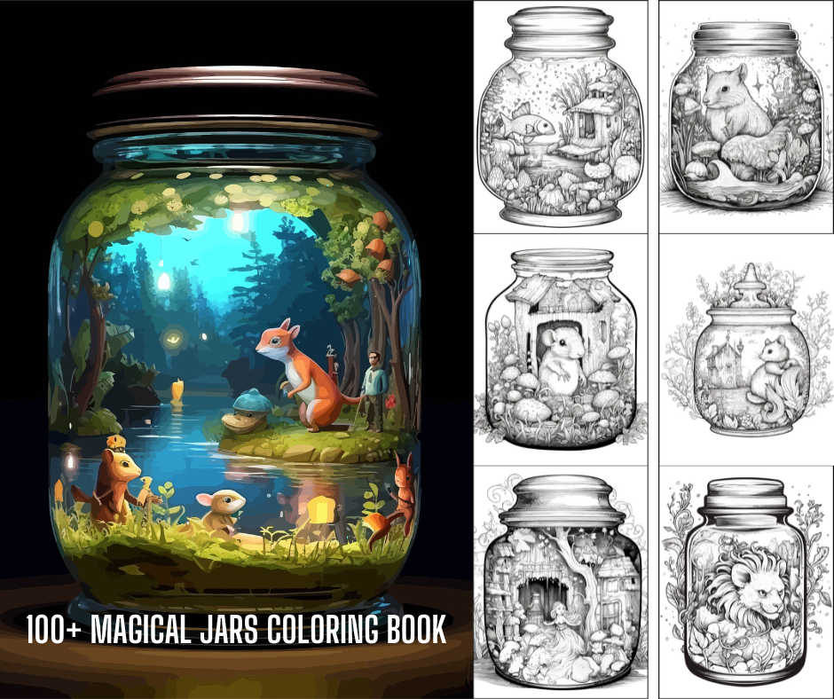 Magical jars coloring page bundle for adult