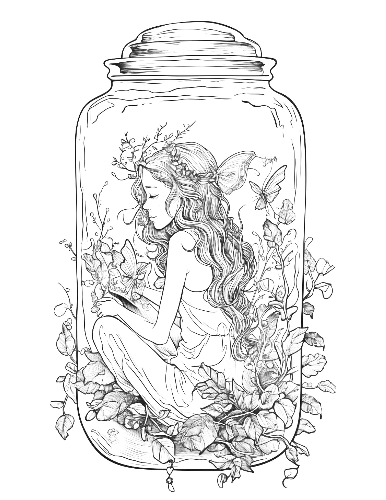 Fairy girl in jar coloring pages for adults free printable pdf instan â coloring