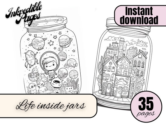 Coloring pages for adults life inside jars to color adult coloring books printable relaxing gift idea digital pdf download instant download