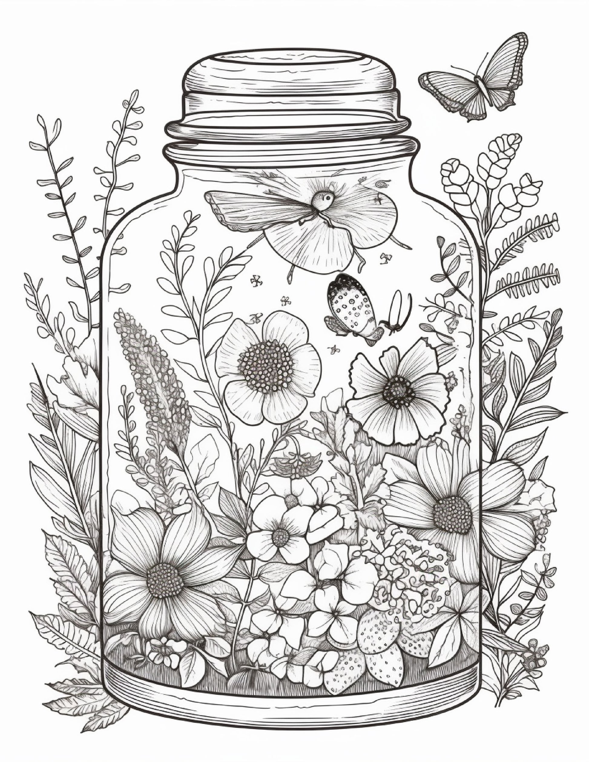 Life inside jar printable coloring pages for adults grayscale colo â coloring