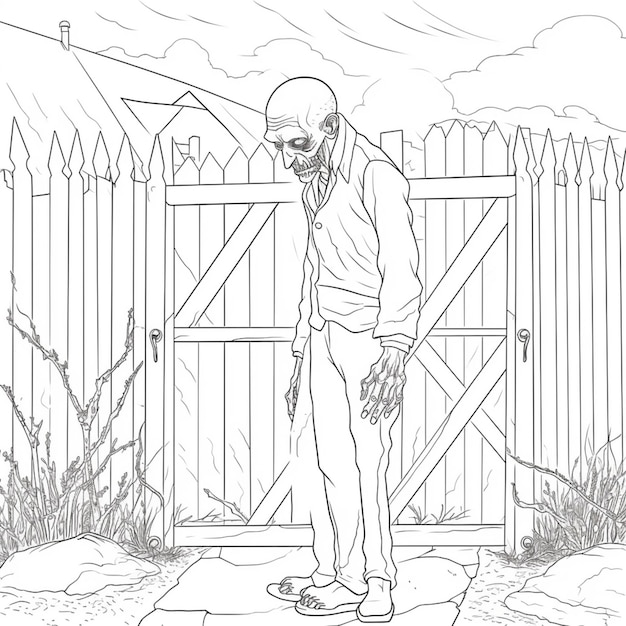 Premium ai image coloring pages of a man with a skeleton face and a hand on his hip generative ai