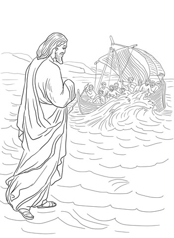 Jesus walking on the water coloring page free printable coloring pages