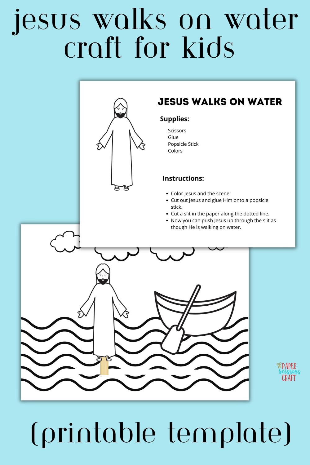 Jesus walks on water craft for kids printable template