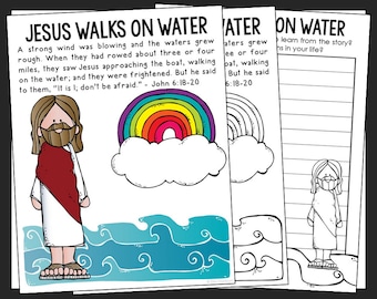 Jesus walks on water bible story coloring page activity sunday school lesson plan bible study unit for kids new testament for kids