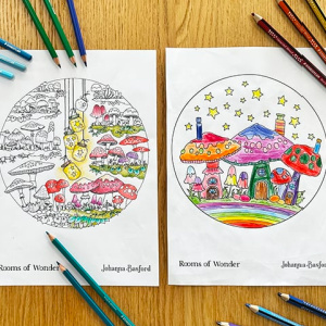Ðfree printable kids adult coloring enchanted mushrooms by johanna basford