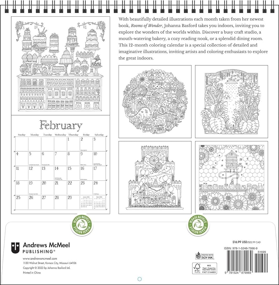 Johanna basford coloring wall calendar rooms of wonr basford johanna books