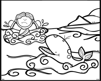 Jonah and the whale coloring page by farmhousefirsties tpt