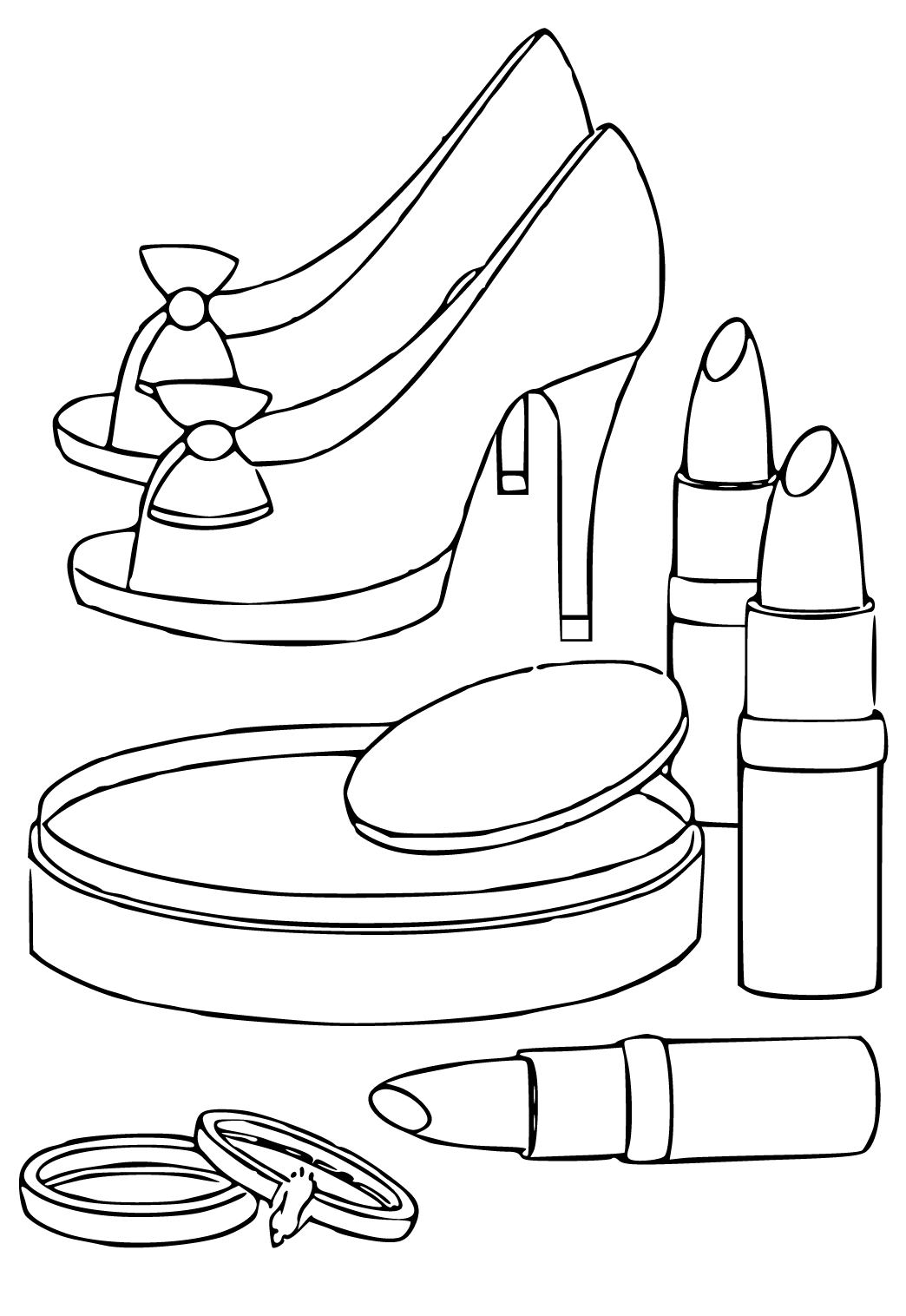 Free printable makeup shoes coloring page for adults and kids