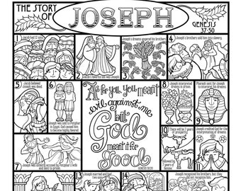 The story of joseph coloring page in three sizes x x x for bible journaling tip