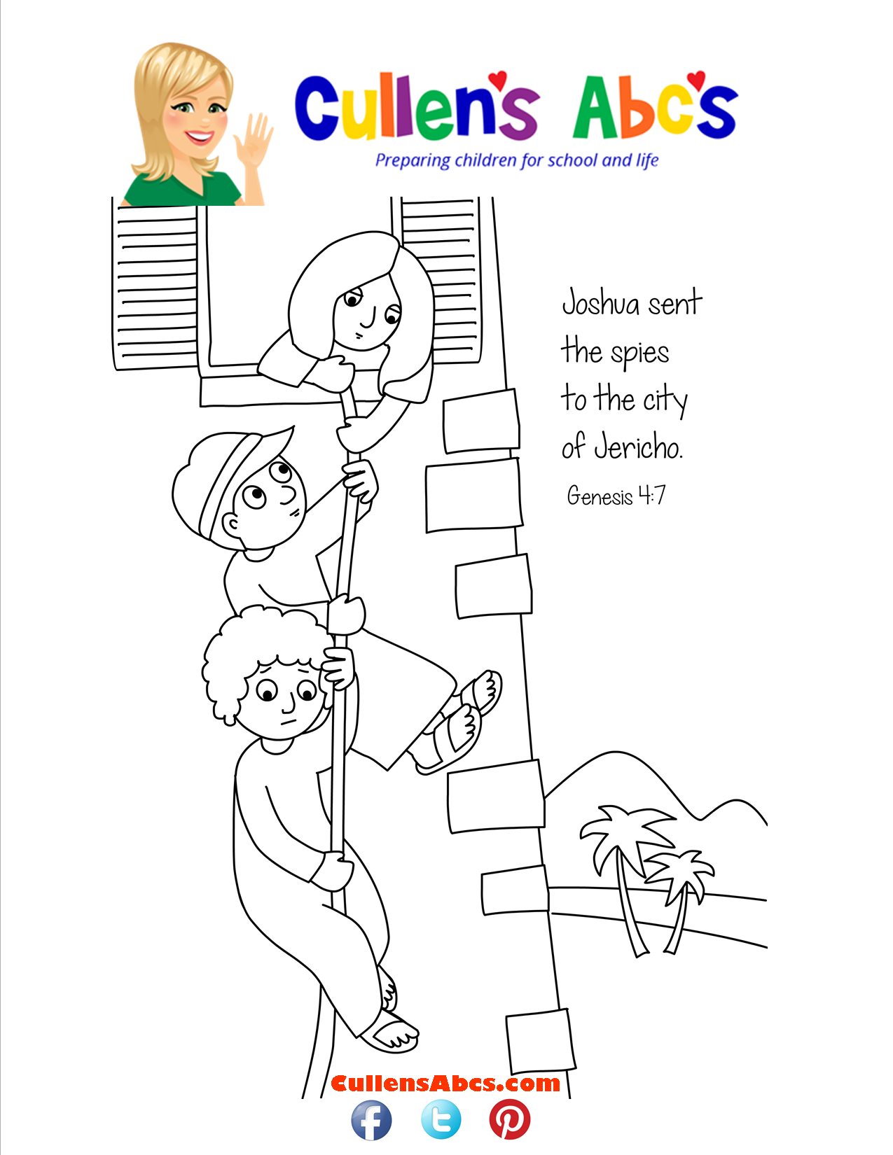 Bible memory verse coloring page joshua and the spies free childrens videos activities