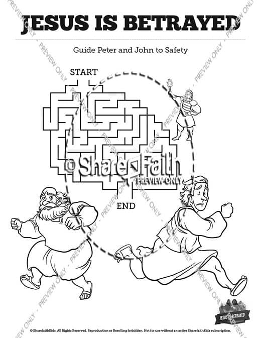 Matthew jesus is betrayed sunday school coloring pages â