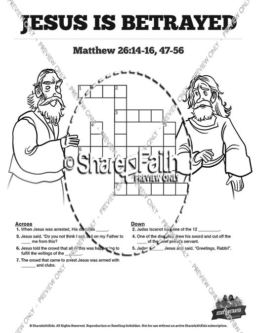 Matthew jesus is betrayed sunday school crossword puzzles clover media