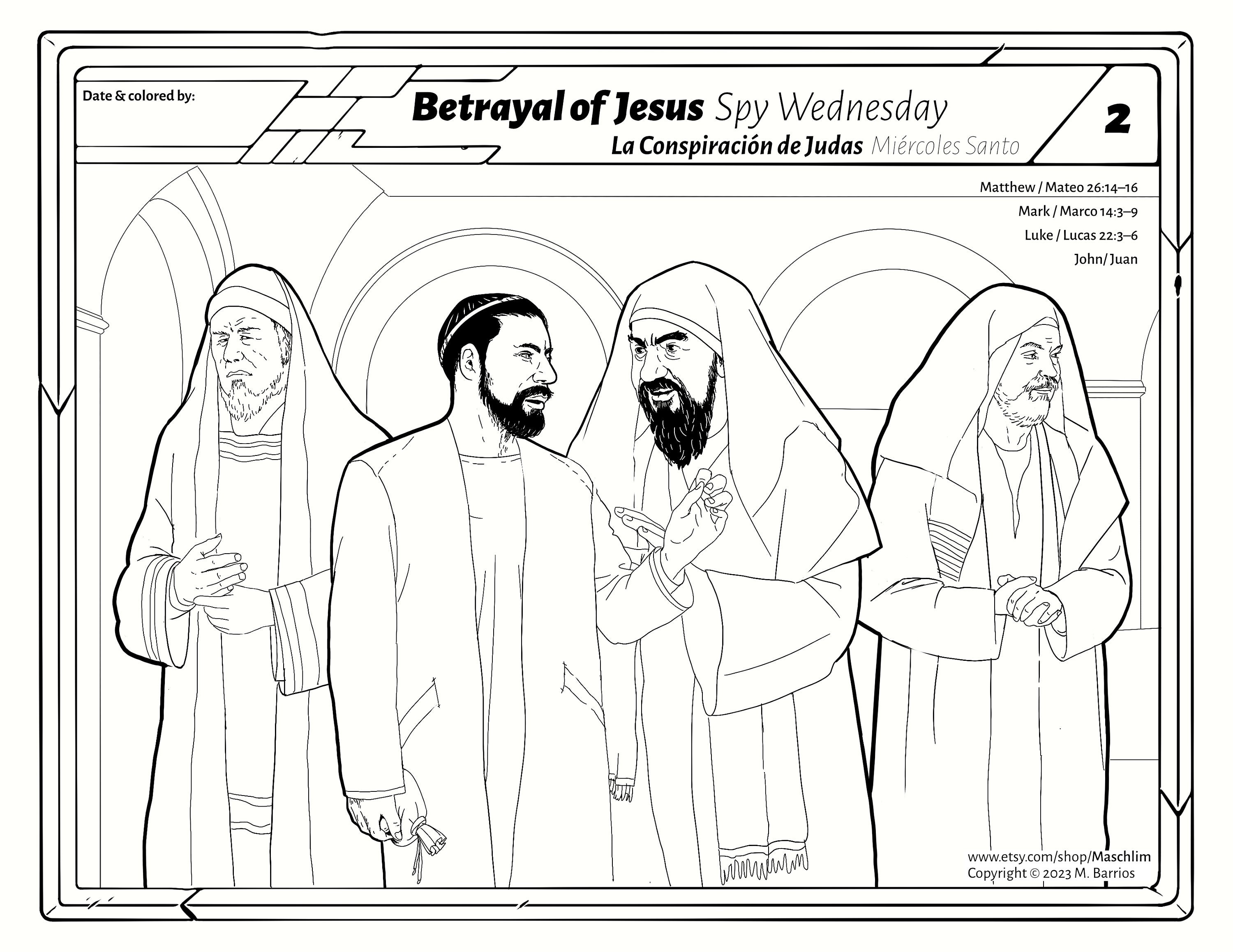 Holy week betrayel of jesus coloring drawing