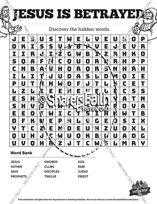 Matthew jesus is betrayed bible word search puzzles â