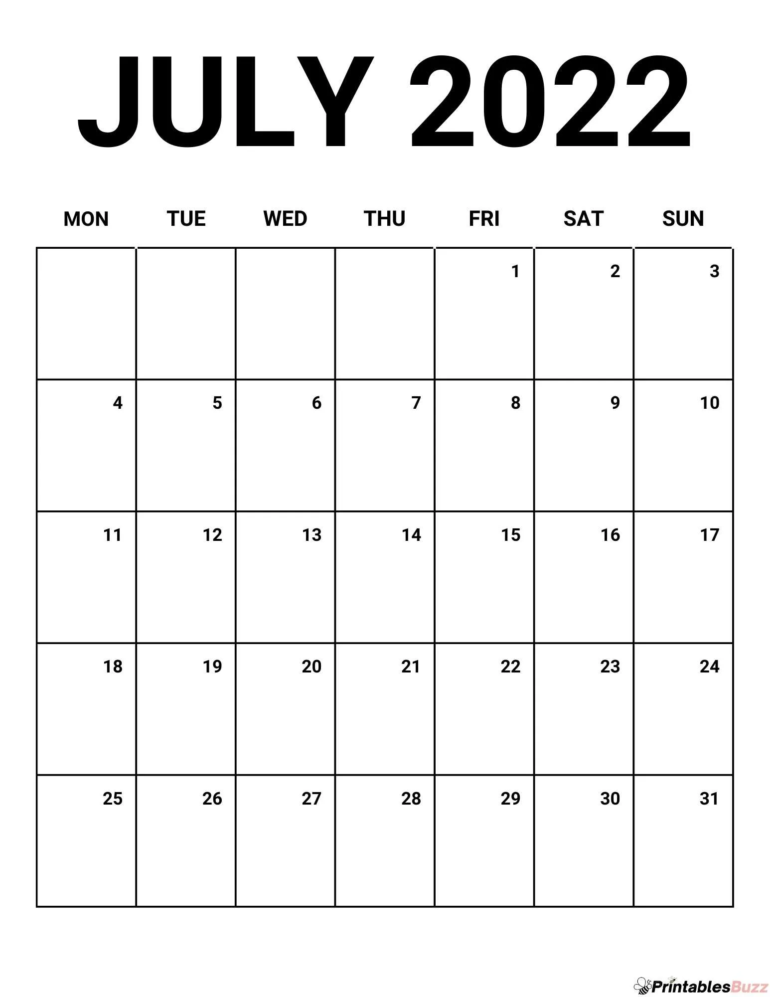 Free july calendar printable