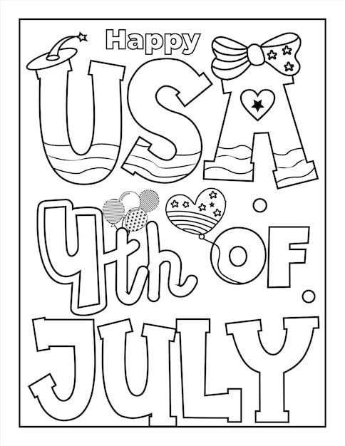 Premium vector th of july independence day coloring page for kids and adults