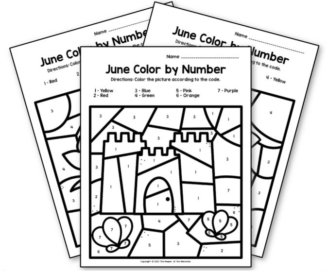 Free printable june color by number
