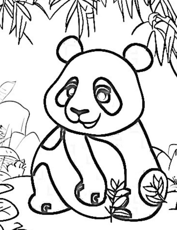Printable panda in jungle coloring pages for kids digital download