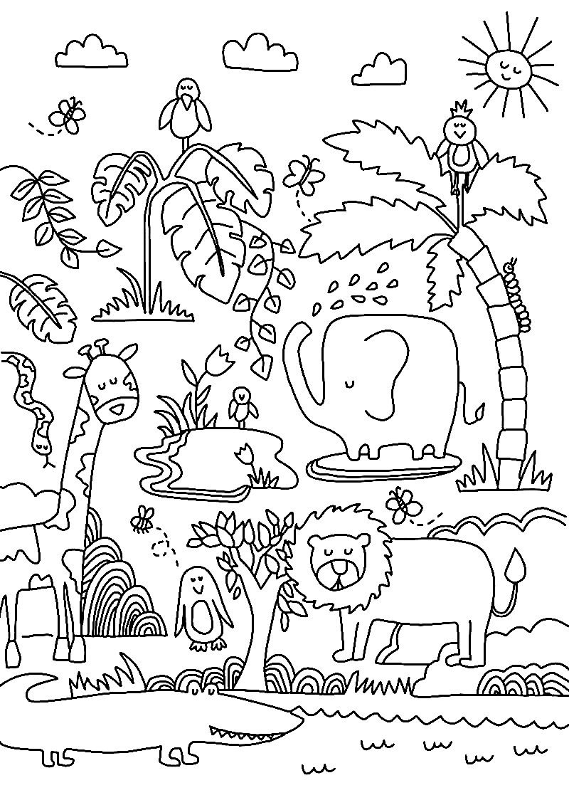 Jungle coloring pages printable for free download