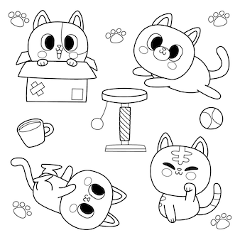 Kawaii cat coloring pages vectors illustrations for free download