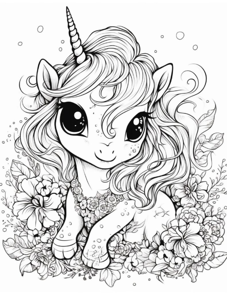 Free printable cute kawaii unicorn coloring pages
