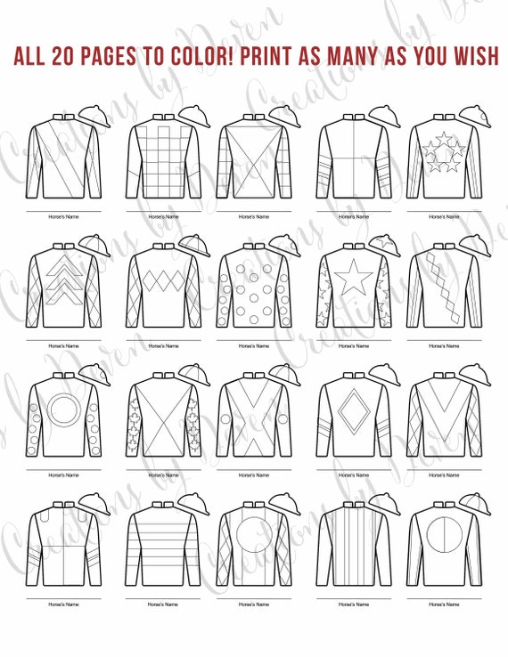 Kentucky derby party printable jockey jersey silk coloring pages different designs
