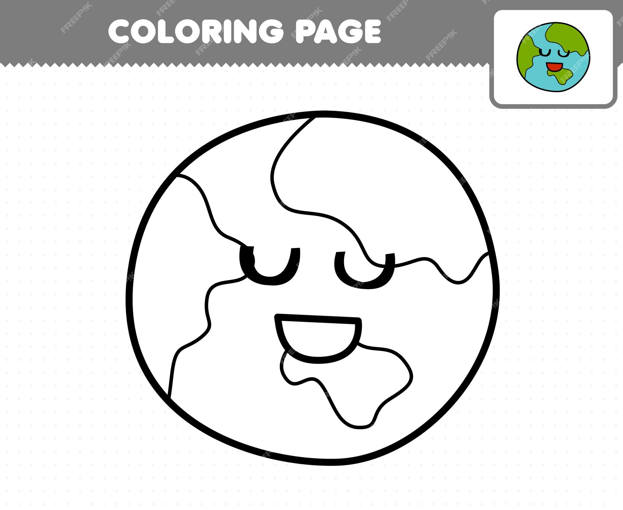 Premium vector education game for children coloring page cute cartoon solar system planet printable worksheet
