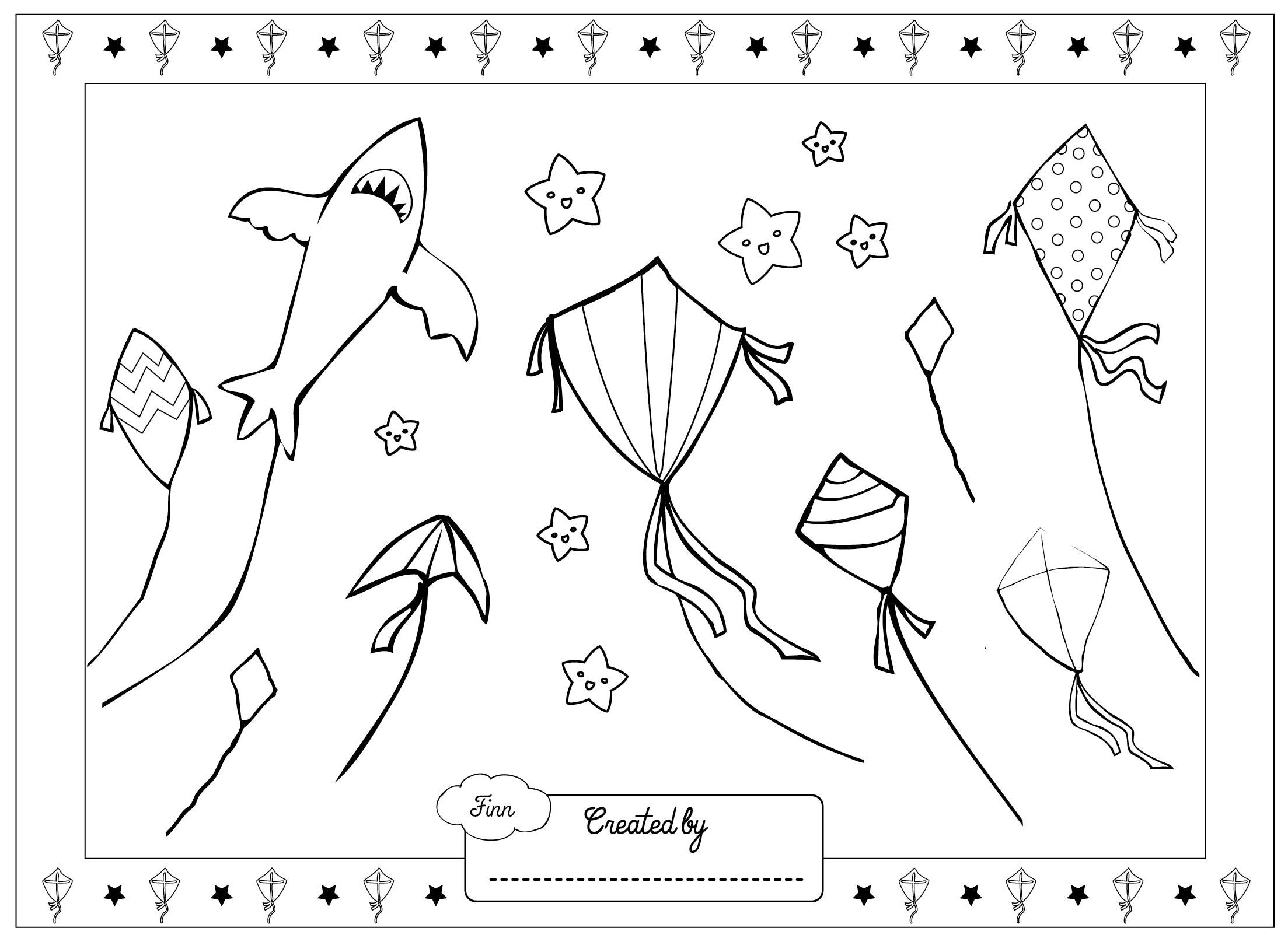 Kite flyer finn coloring pages