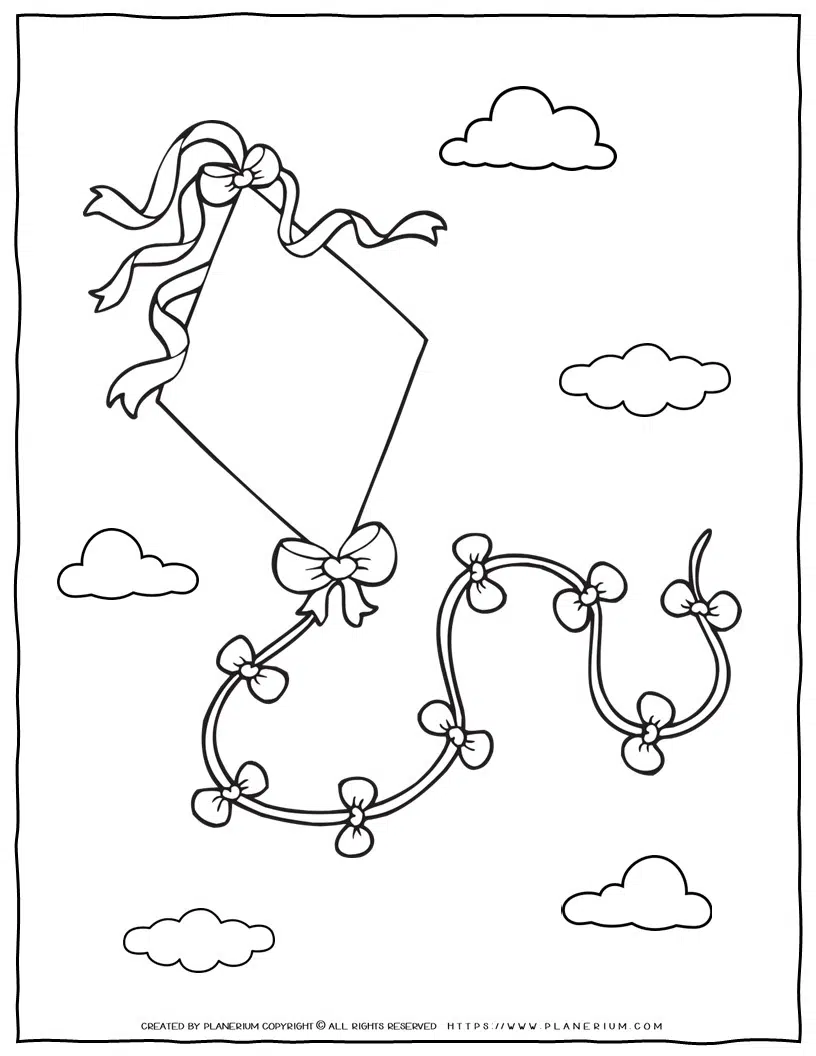 Kite outline coloring page for kids