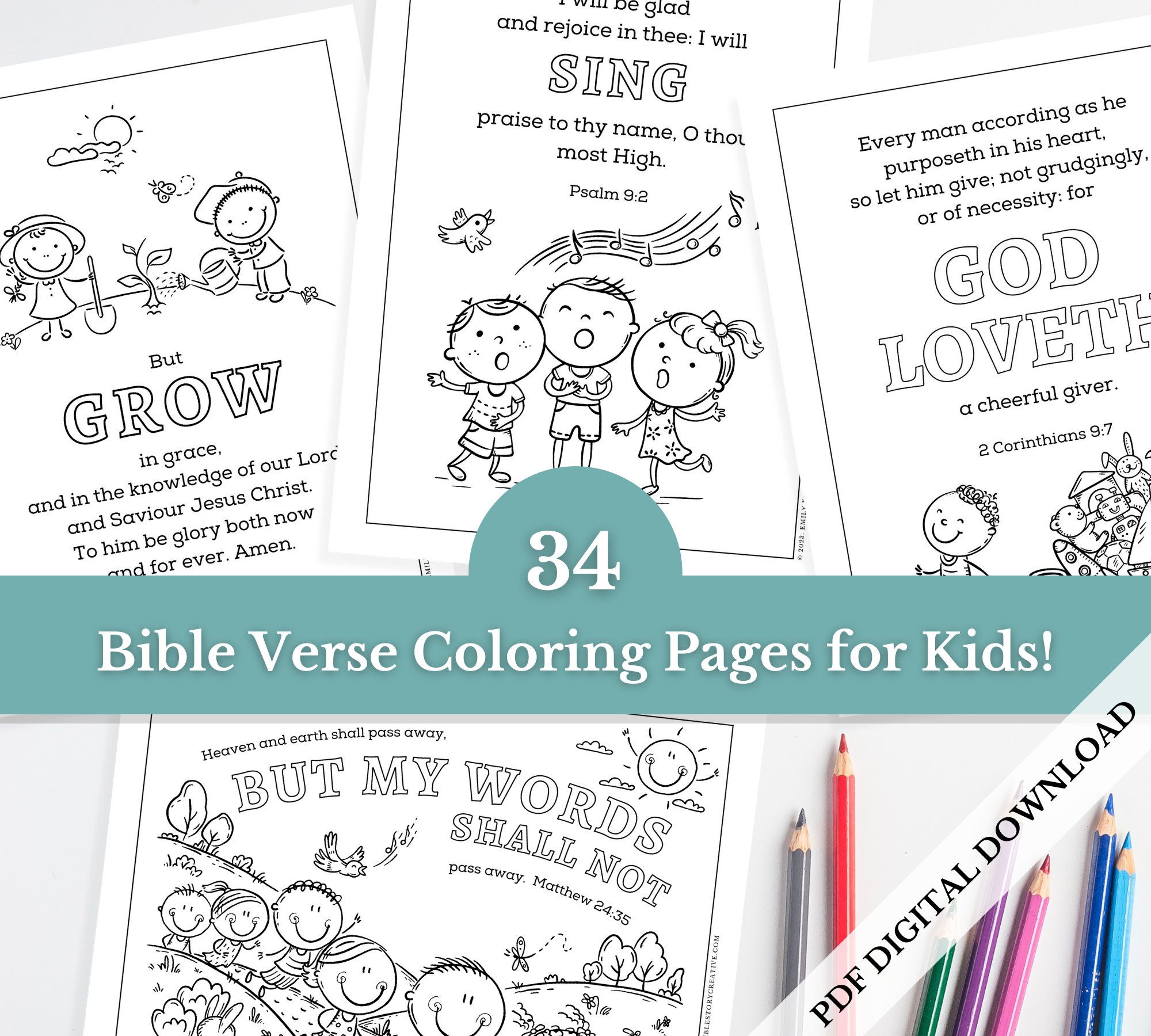 Bible verse coloring pages for kids english kjv sunday school scripture coloring sheets bundle pdf digital download printables