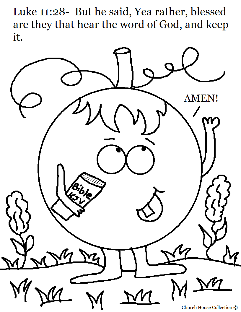 Church house collection blog pumpkin holding his bible coloring page
