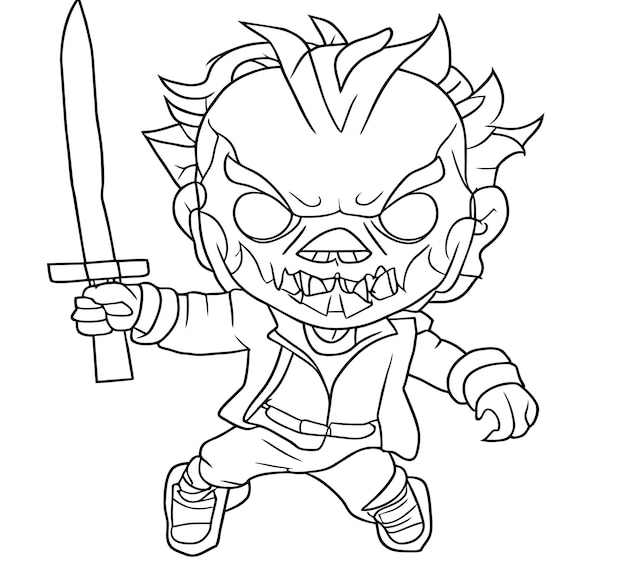 Premium vector zombie with knife coloring page vector