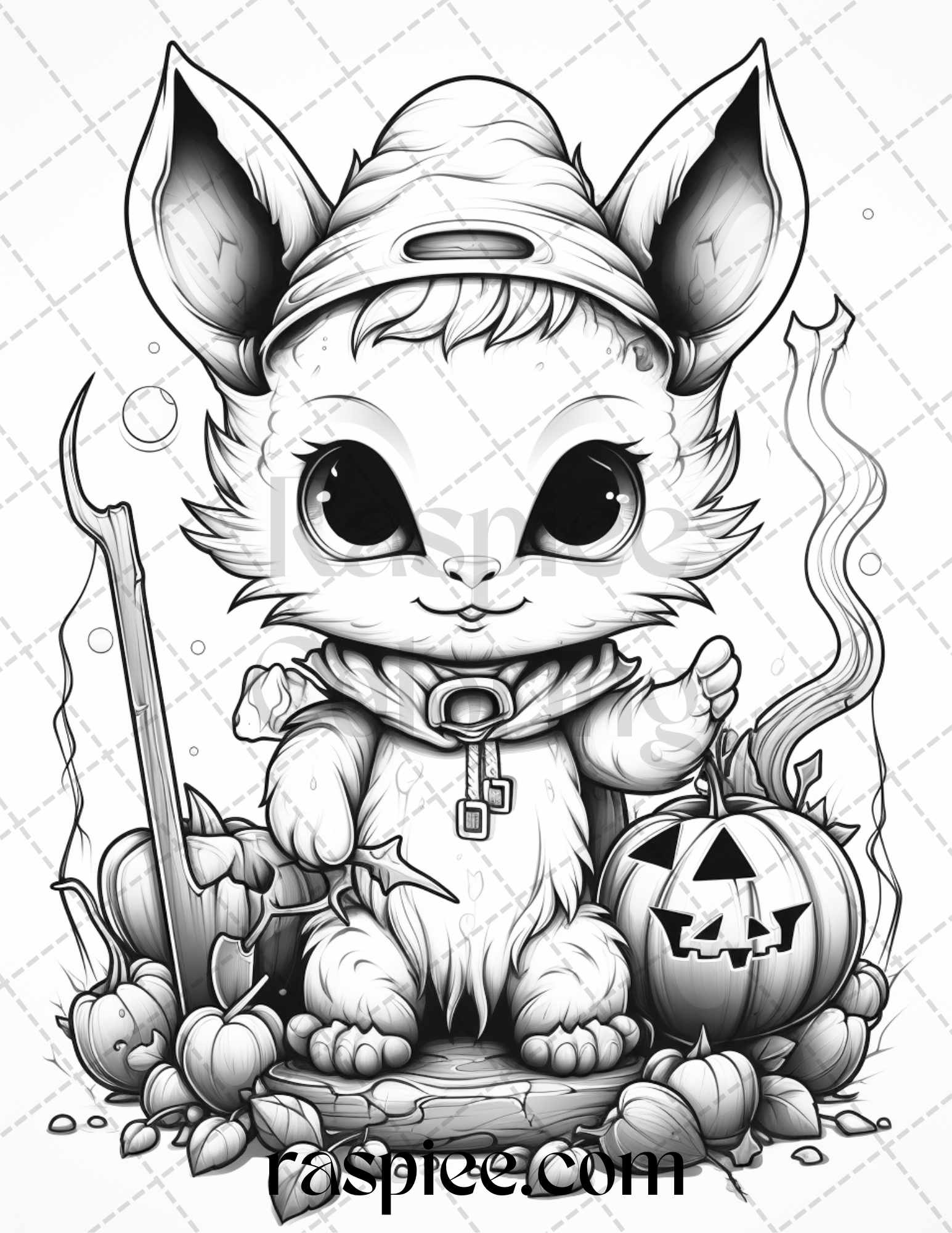 Halloween creepy kawaii grayscale coloring pages for adults and kid â coloring