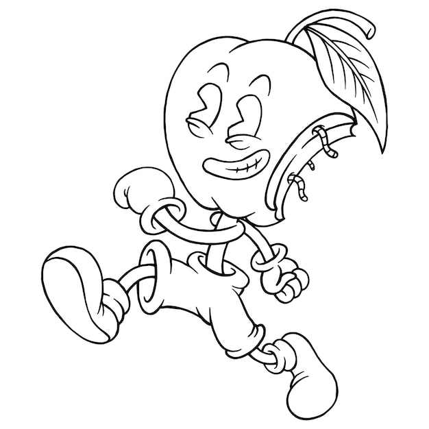 Premium vector coloring illustration of happy walking apple