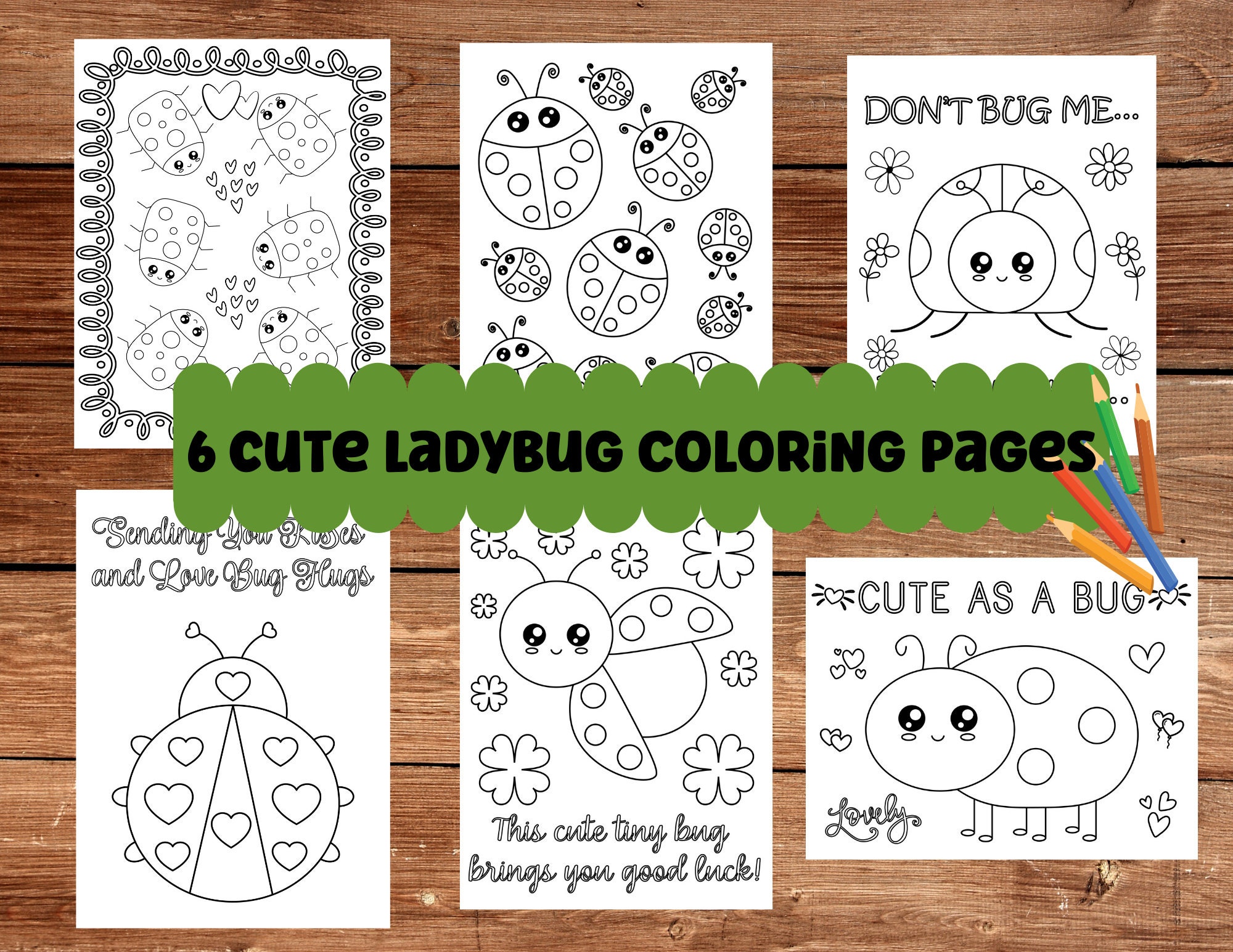 Cute ladybug coloring pages kawaii coloring pages printable colouring pages for kids instant digital download children colouring book