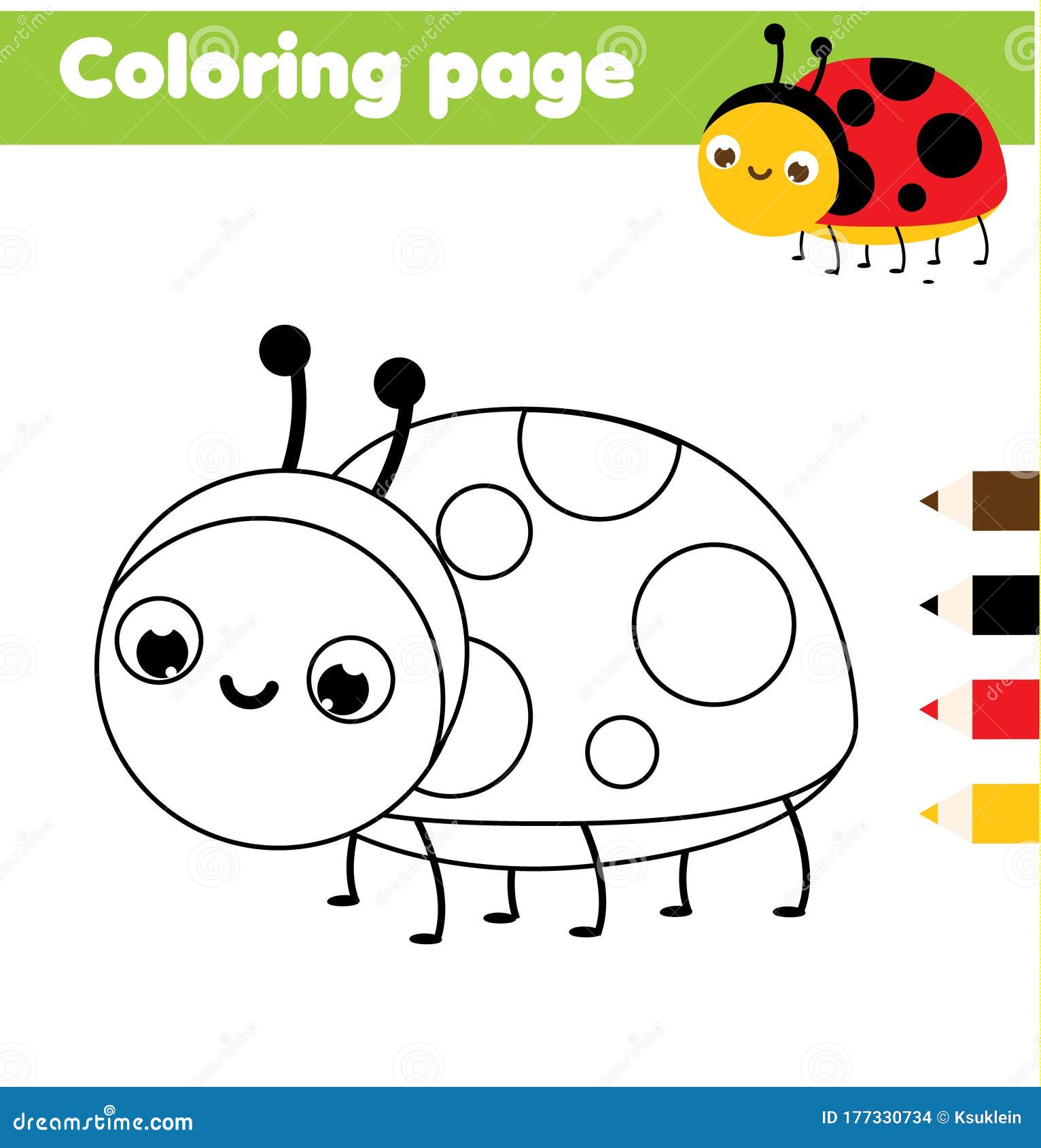 Coloring page with cartoon ladybug drawing kids activity stock vector