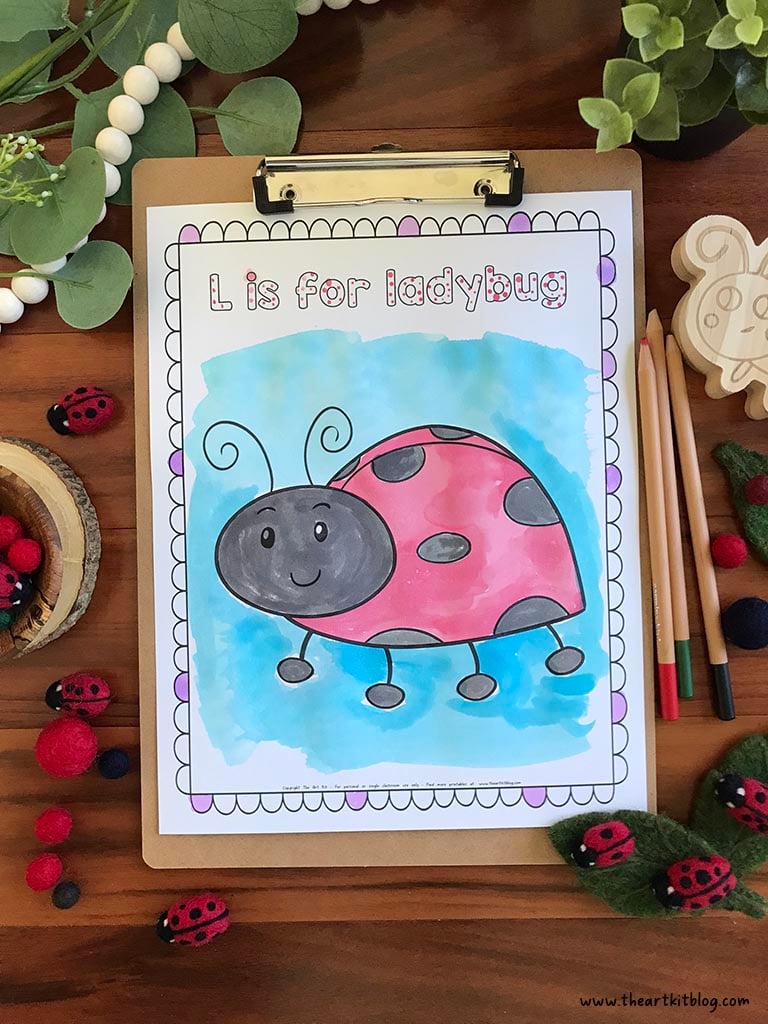 L is for ladybug coloring page bubble font free printable â the art kit