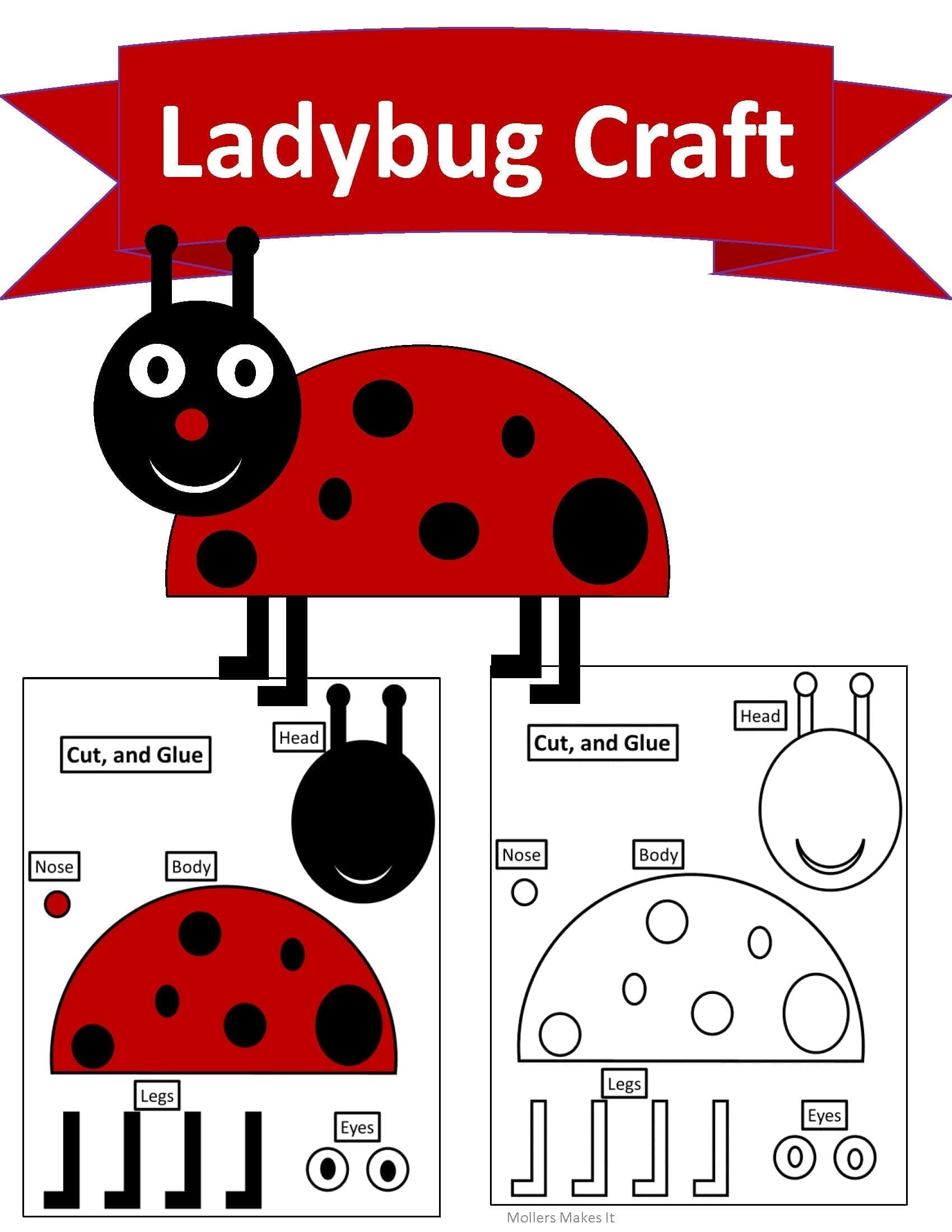 Ladybug paper craft template cut and glue