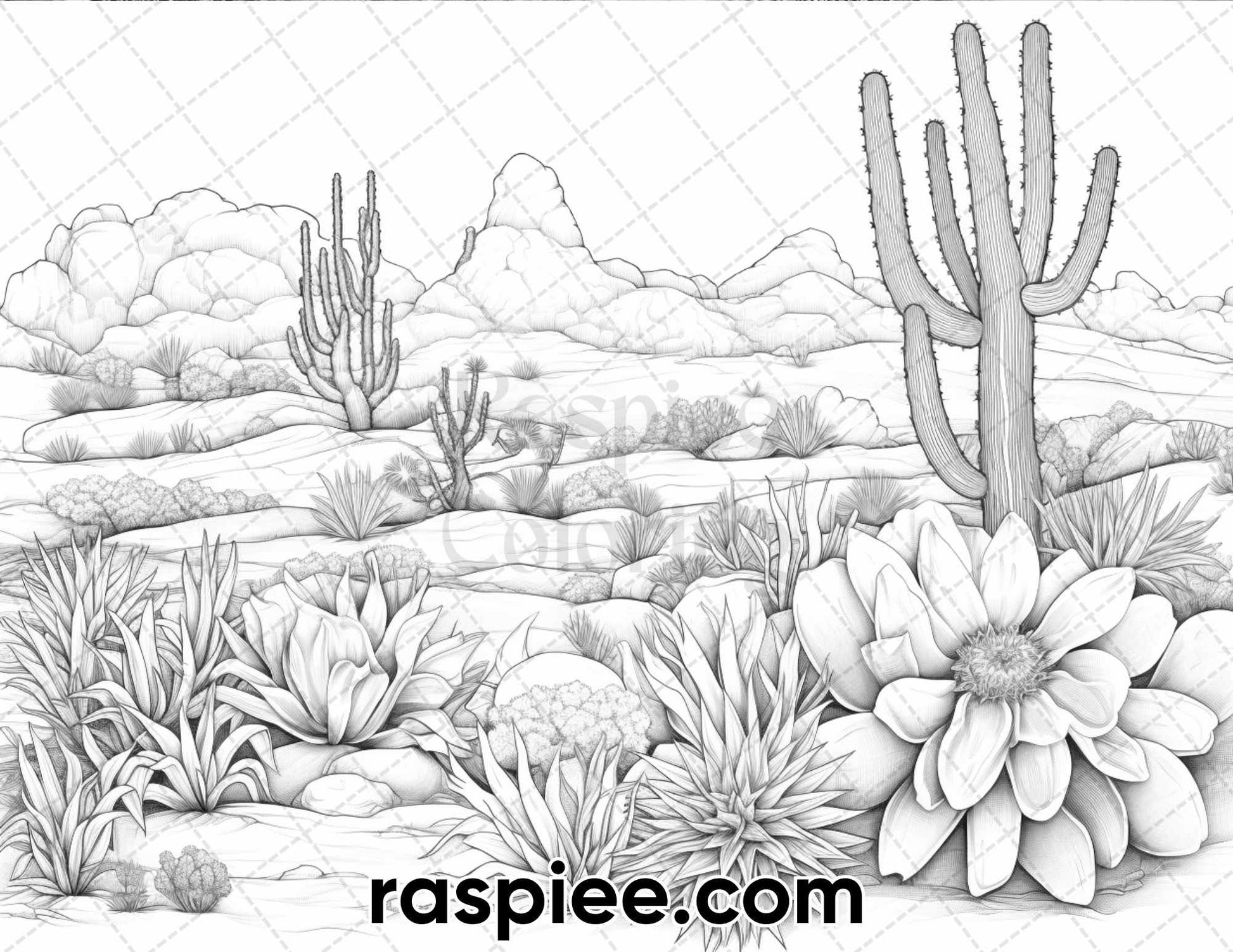 Desert blooms landscapes grayscale adult coloring pages printable â coloring