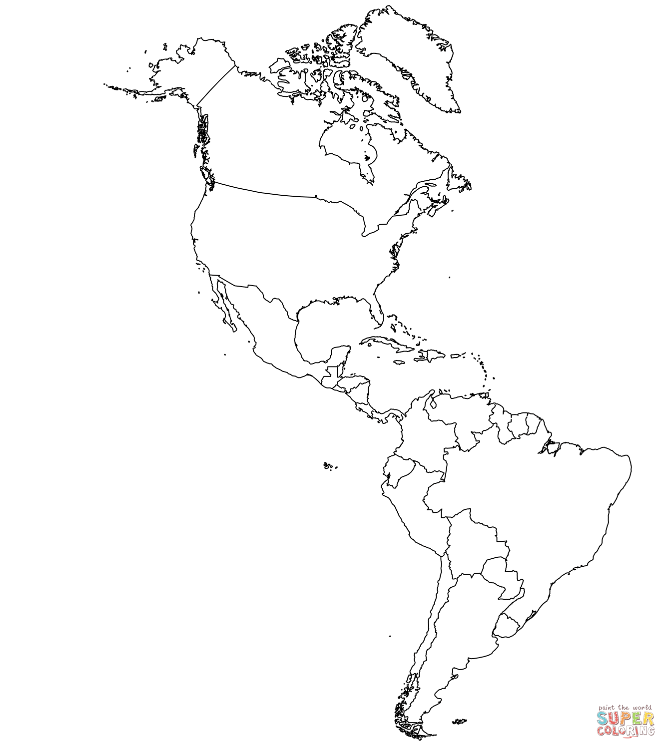 Outline map of americas with countries coloring page free printable coloring pages