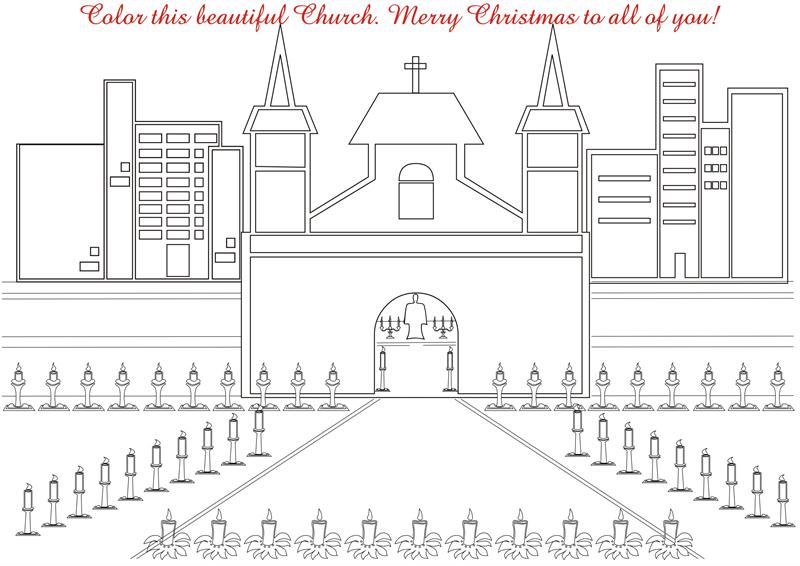 Christmas church coloring printable page