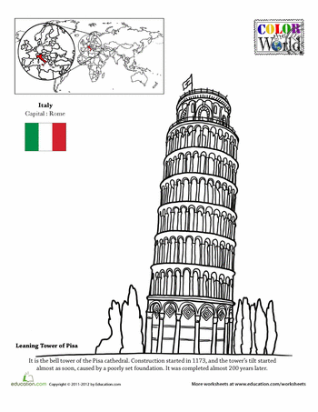 Color the world the leaning tower of pisa pisa world geography world thinking day