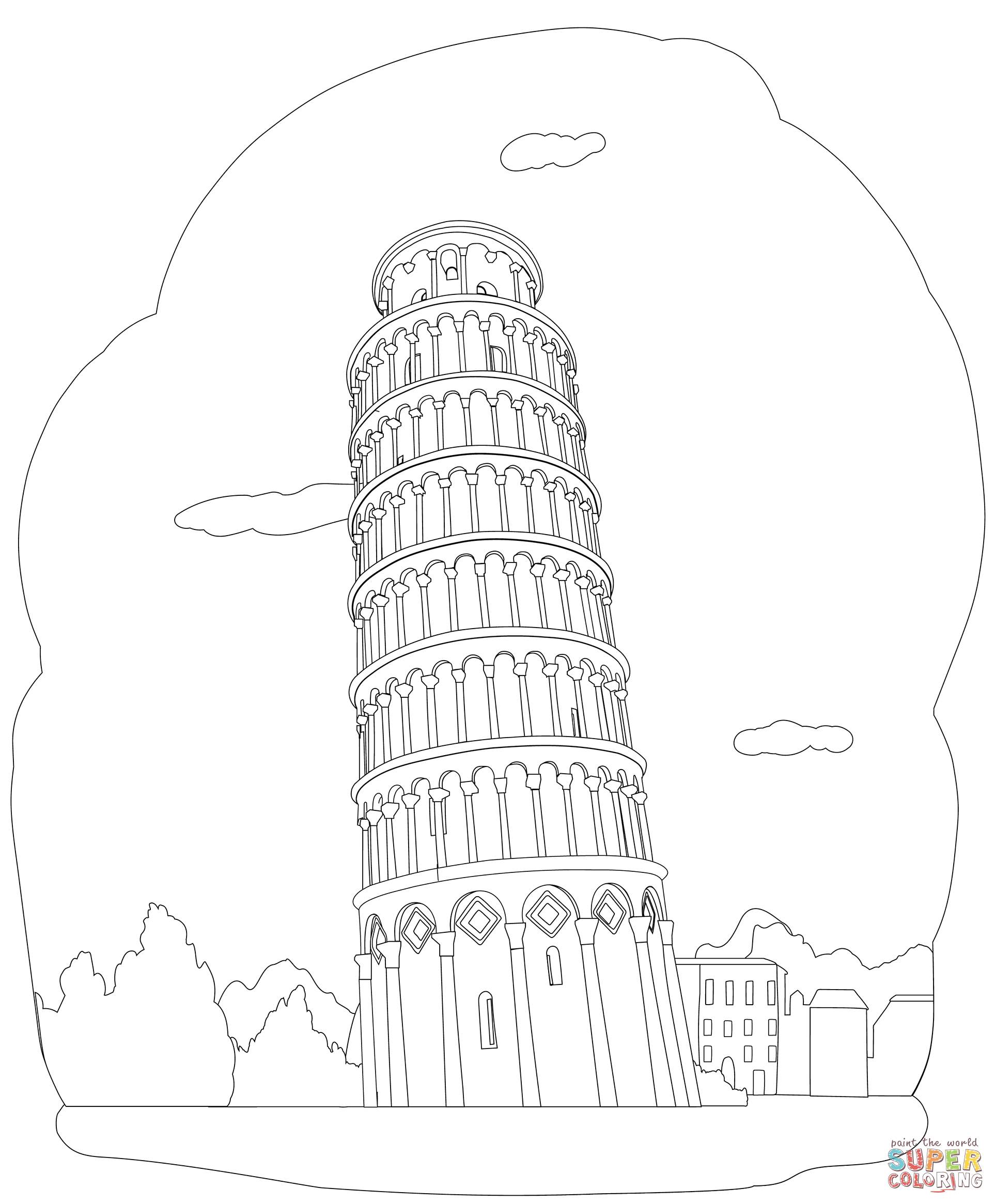 Leaning tower of pisa coloring page free printable coloring pages