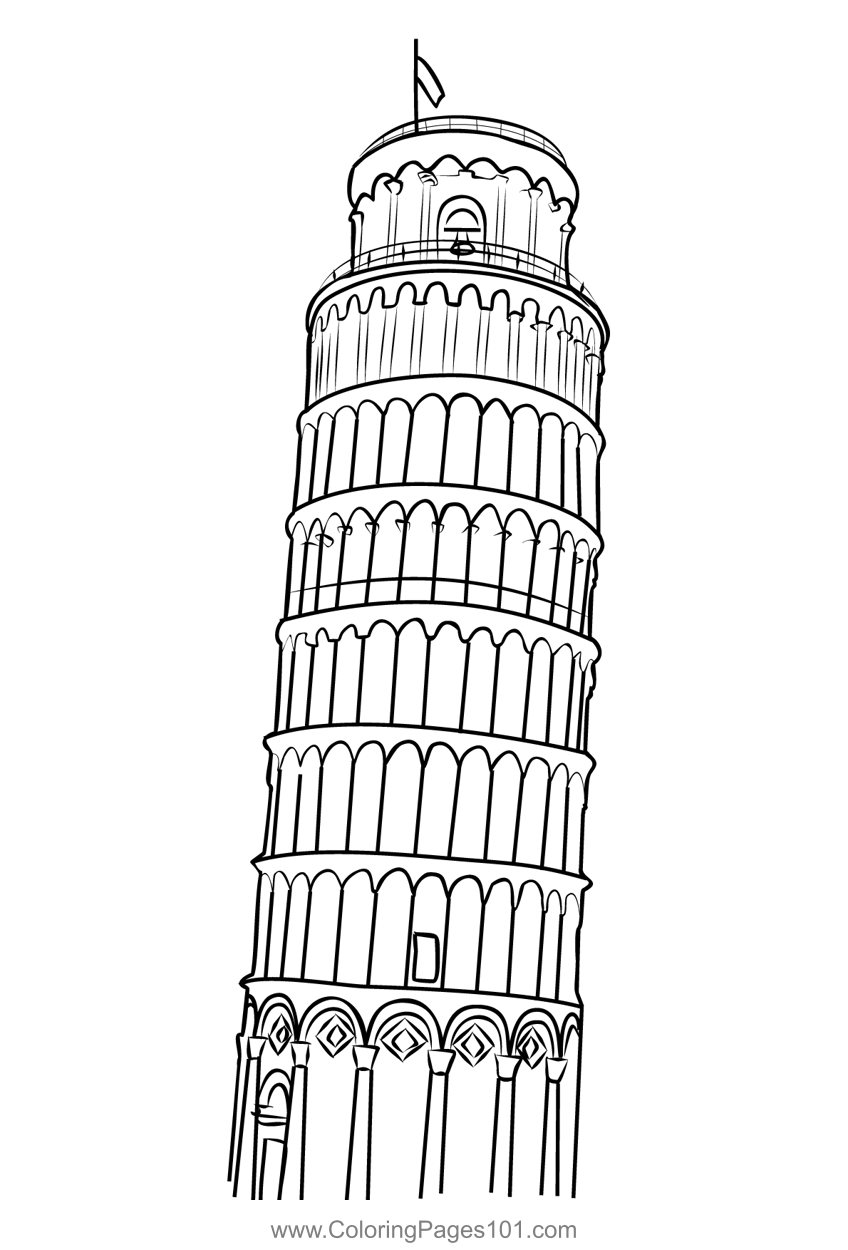 The leaning tower pisa italy coloring page for kids