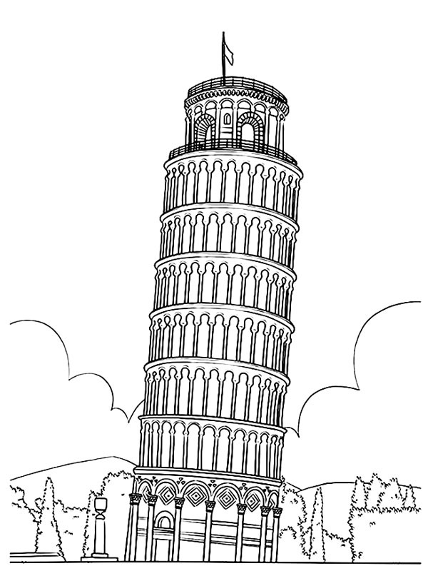 Tower of pisa coloring page