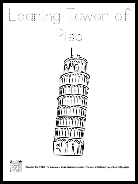 Leaning tower of pisa coloring page free printable dotted font â the art kit
