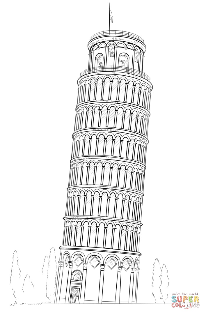Leaning tower of pisa coloring page free printable coloring pages
