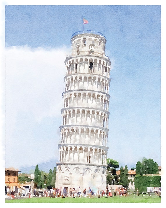 Leaning tower of pisa italy painting digital download printable travel wall art europe watercolor print x x x x x